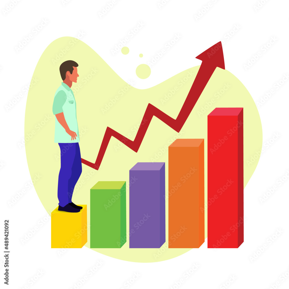 Business picture. Man and chart. Vector illustration. Poster, flyer, banner, postcard. Business picture. Man and chart. Vector illustration. Poster, flyer, banner, postcard.