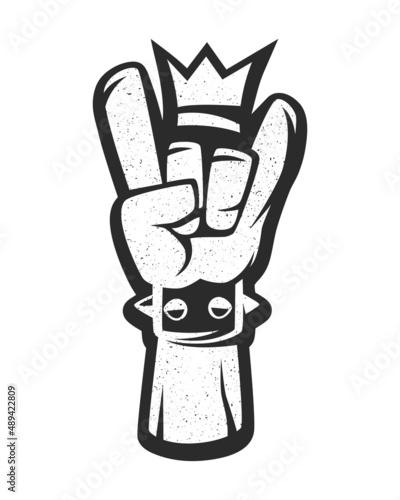 Black and white outline of rock symbol. Heavy metal hand gesture. Pictogram for web page, mobile app, promo. UI UX GUI design element. Editable stroke.