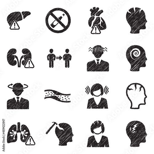 Alcoholism Icons. Black Scribble Design. Vector Illustration.
