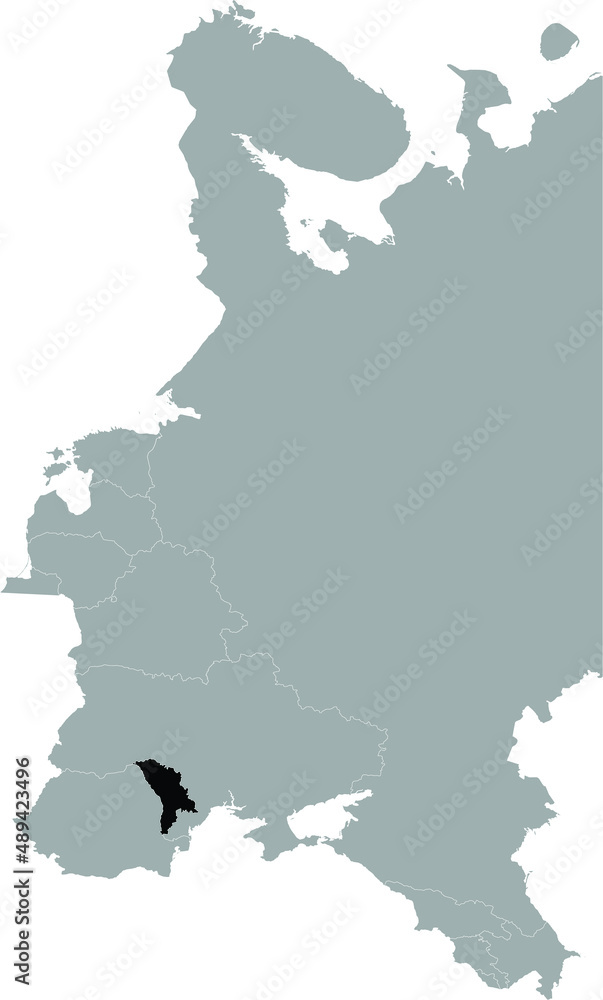 Fototapeta premium Black Map of Moldova within the gray map of Eastern Europe