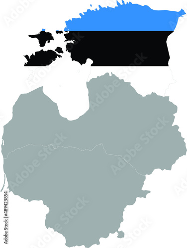 Obraz na plátne Map of Estonia with national flag within the gray map of Baltic countries