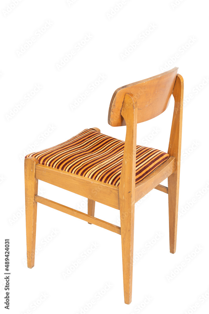 Polish original wooden chair from the 70's and 80's. Back angle view. Polish original wooden chair from the 70's and 80's. Back angle view.