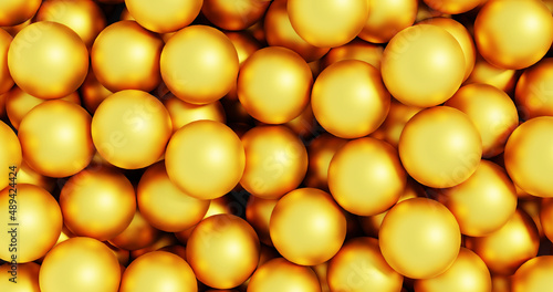 A gold pile of balls pattern background. 3d rendering.
