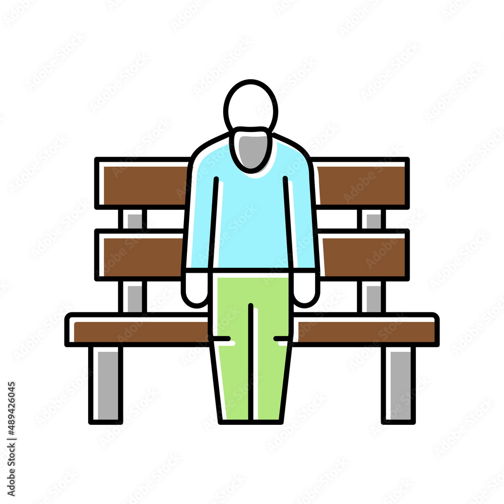 elderly man sitting on bench color icon vector illustration