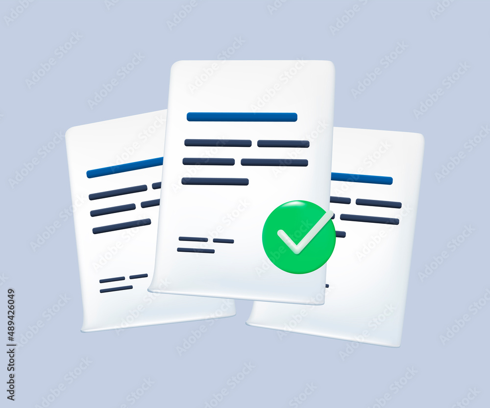 3d icon of documents approved and signed. business icon checked and approved sample paper sheet document , quality. 3d icon of documents approved and signed. business icon checked and approved sample paper sheet document , quality.