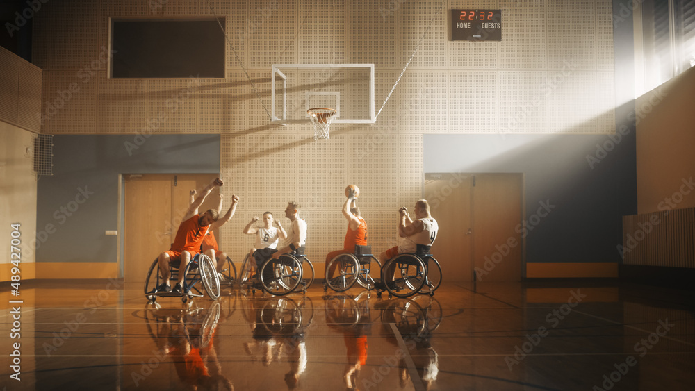 Wheelchair Basketball Game Professional Players Competing, Dribbling