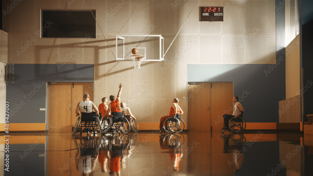 Wheelchair Basketball Game Professional Players Competing, Dribbling