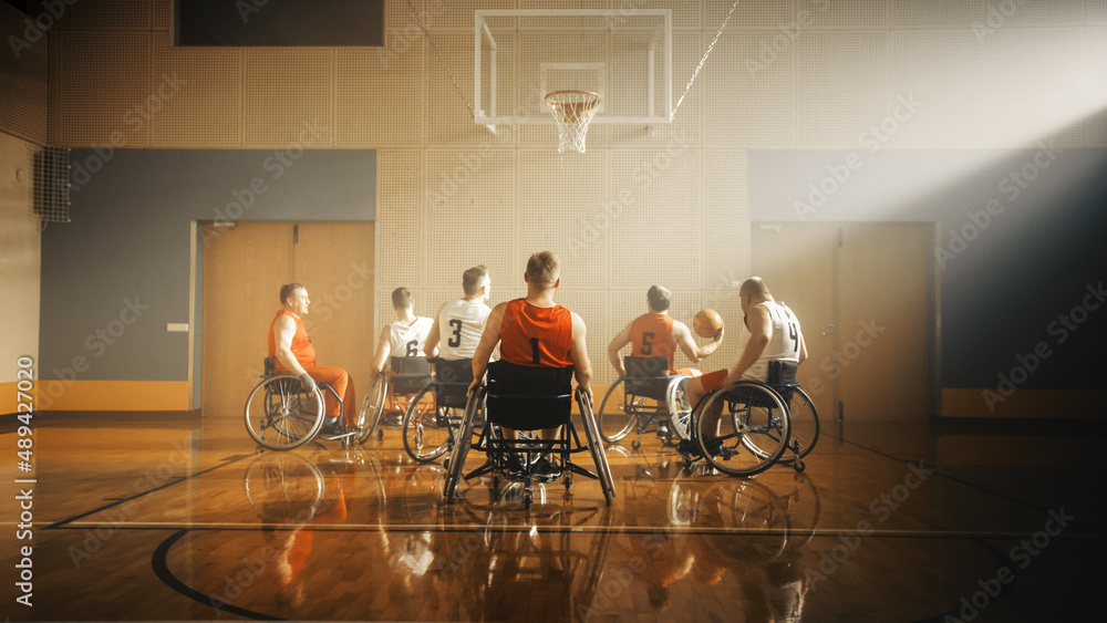 Wheelchair Basketball Game Professional Players Competing, Dribbling