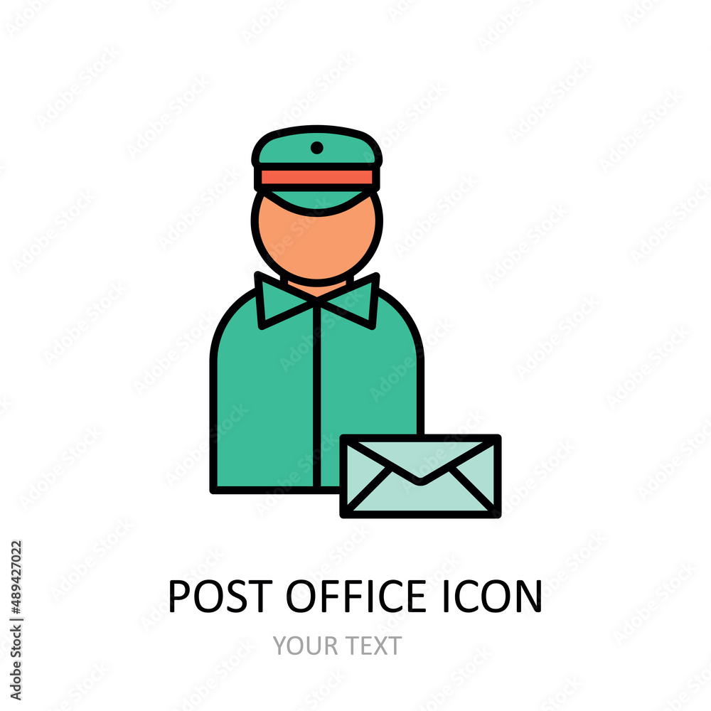 Vector illustration with post office icon. Outline drawing.