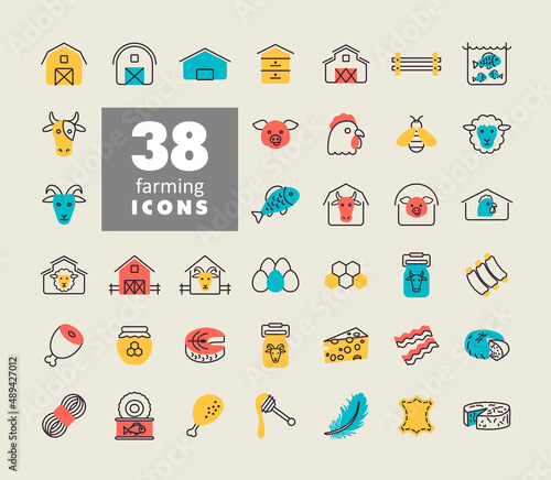 Farm animal icons vector set. Aanimal food sign photo