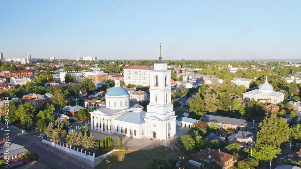 Nikolsky Cathedral, Christian churches of Serpukhov, Beautiful summer aerial footage, cities of Russia