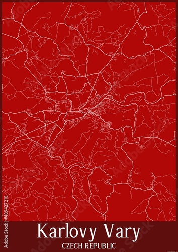 Red map of Karlovy Vary Czech Republic.