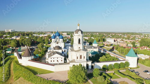 Vysotsky monastery, Christian temples of Serpukhov, Beautiful summer aerial footage, cities of Russia