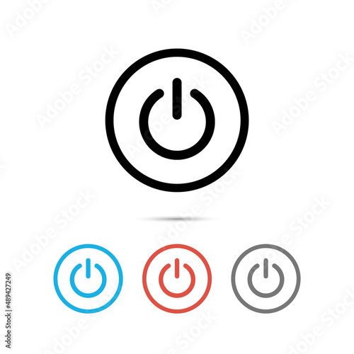 Power icon. Button start. Set symbol off isolated on white background. Sign switch for design prints. Flat circle pictogram. Silhouette shutdown computer. Round energy simbol. Vector illustration photo