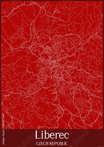 Fotografie, Tablou Red map of Liberec Czech Republic.