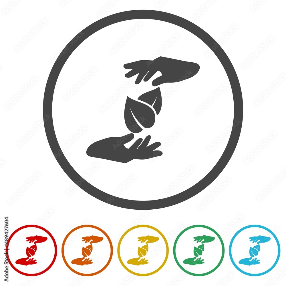 Leaf between hands sign ring icon, color set Leaf between hands sign ring icon, color set