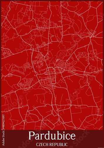 Canvas Print Red map of Pardubice Czech Republic.