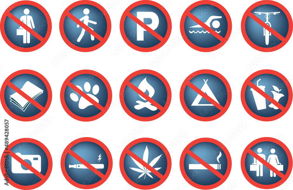 red and blue forbidden sign prohibition signs vector set red and blue forbidden sign prohibition signs vector set