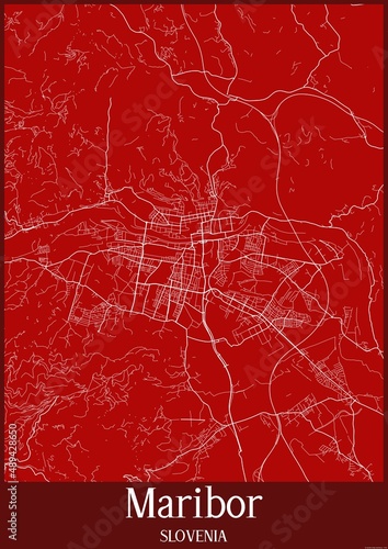 Wallpaper Mural Red map of Maribor Slovenia.