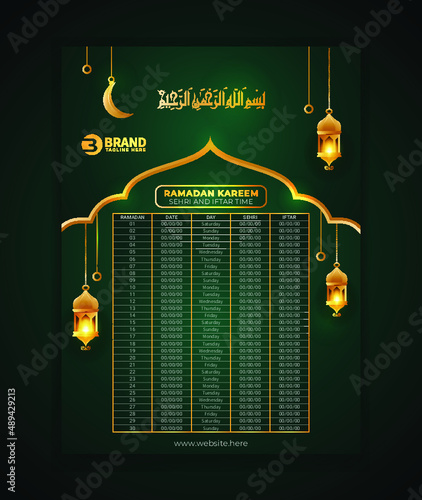 Ramadan calendar with sehri and iftar time schedule table