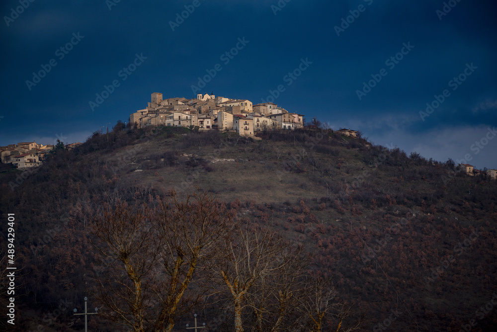 Collepietro, district of L'Aquila, Abruzzo, Italy, Europe, view of the small village on a hill
