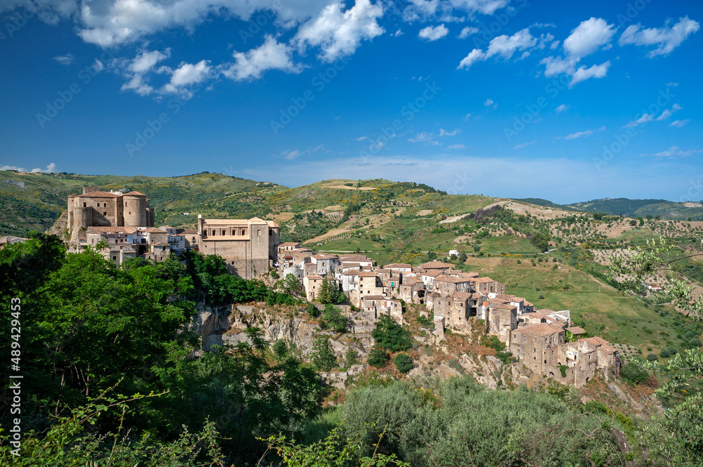 Oriolo, Cosenza district, Calabria, Italy, Europe, view of the village with the medieval castle and the mother church