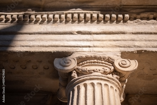 Close-up of an ancient marble balustrade photo