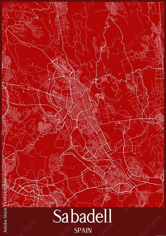 Red map of Sabadell Spain.