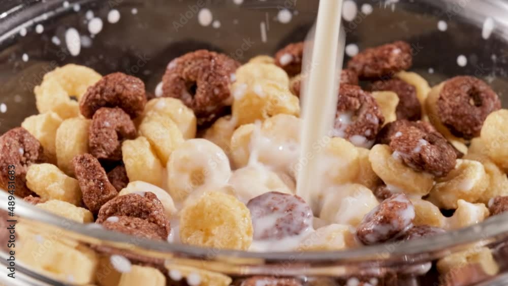Breakfast Chocolate corn cereal in a bowl with milk. Breakfast Chocolate corn cereal in a bowl with milk.