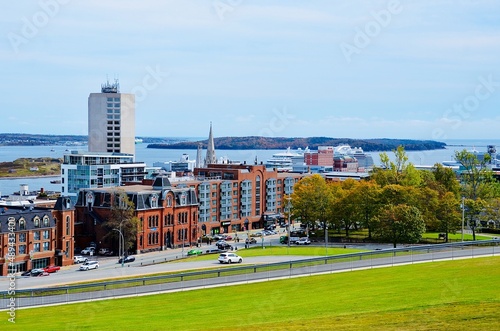 Halifax, Nova Scotia, Canada - October 10, 2019:  Cityscapes of the downtown and harbor,  a beautiful  view taken from the Halifax Citadel on hill