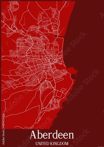 Canvas Print Red map of Aberdeen United Kingdom.