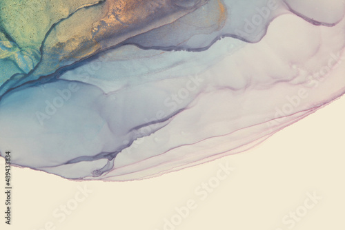 Art Abstract blue watercolor and gold glitter horizontal background. Marble texture. Alcohol ink.