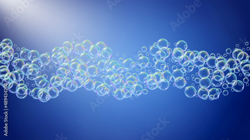 Shampoo bubble. Detergent bath foam, suds and soap for bathtub. Aqua 3d vector illustration design. Rainbow fizz and splash. Realistic water frame and border. colorful liquid shampoo bubble.