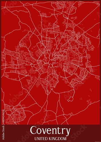 Red map of Coventry United Kingdom.