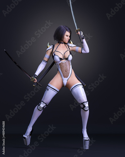 Εκτύπωση καμβά 3D assassin woman render.