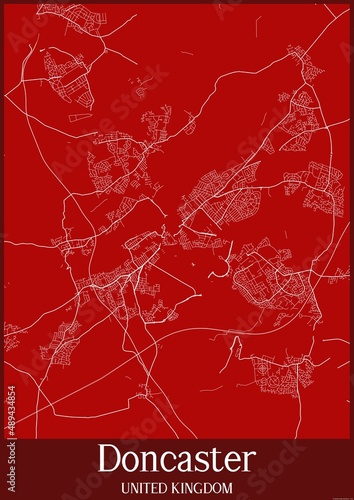 Red map of Doncaster United Kingdom.