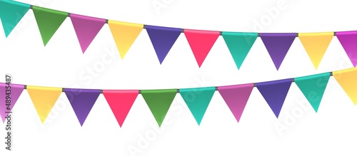 Flags birthday party decor. Triangle colorful holiday garland. Vector illustration