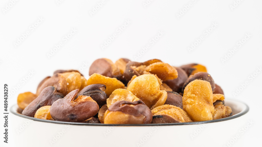 Crispy broad beans on white background Crispy broad beans on white background