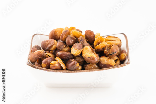 Crispy broad beans on white background