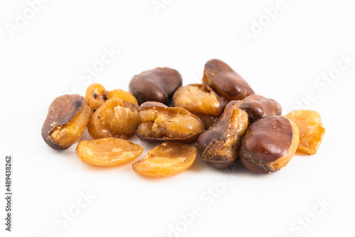 Crispy broad beans on white background