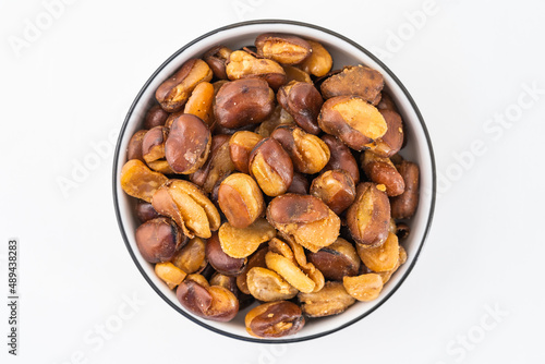 Crispy broad beans on white background