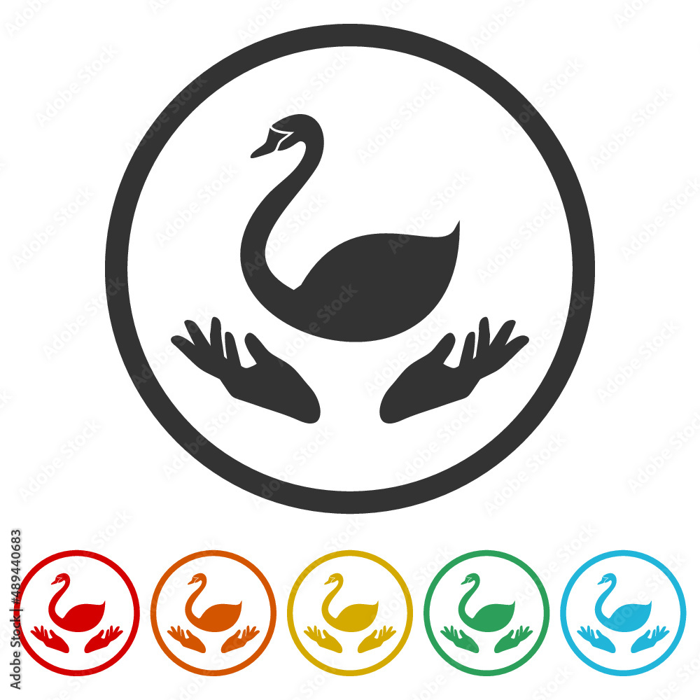 Hand Swan logo design ring icon, color set Hand Swan logo design ring icon, color set