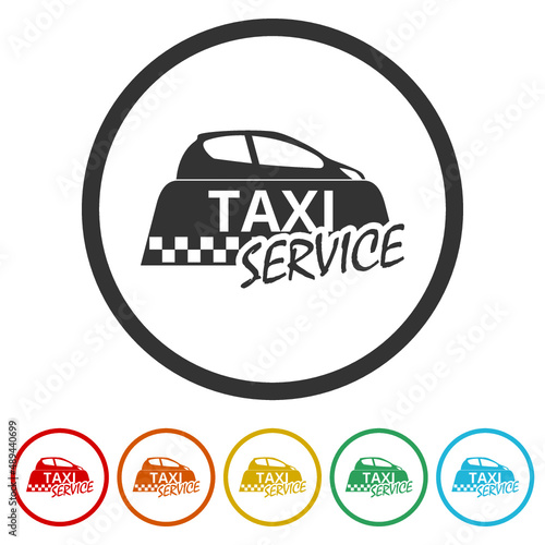 Taxi service ring icon, color set