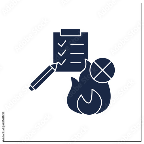 Fire prevention charities glyph icon. Public fire and emergency services. Checklist of safety places.Charity concept.Filled flat sign. Isolated silhouette vector illustration