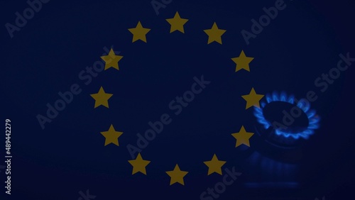 image overlay of the European flag and gas stove