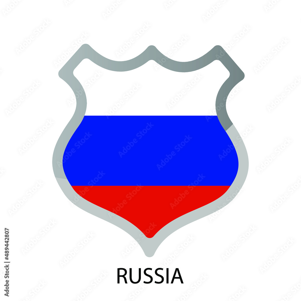 Flat shield flag of Russia icon. Simple isolated button. Eps10 vector illustration. Flat shield flag of Russia icon. Simple isolated button. Eps10 vector illustration.