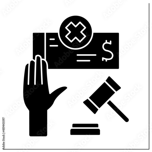 Voluntary bankruptcy glyph icon. Insolvent debtor brings petition to court to declare bankruptcy. Unable to pay off debts.Bankruptcy concept.Filled flat sign. Isolated silhouette vector illustration