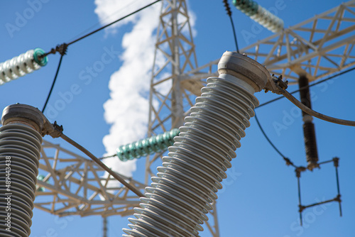 SF6 or sulfur hexafluoride circuit breaker in a power electric substation in a geothermal plant photo