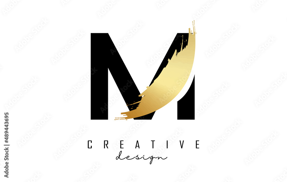 Letter M logo with golden brush stroke and creative cut. Stock Vector ...