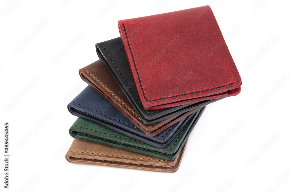 Handmade Genuine Leather wallet credit card holder, Ladies and women Leather wallet, white background Handmade Genuine Leather wallet credit card holder, Ladies and women Leather wallet, white background